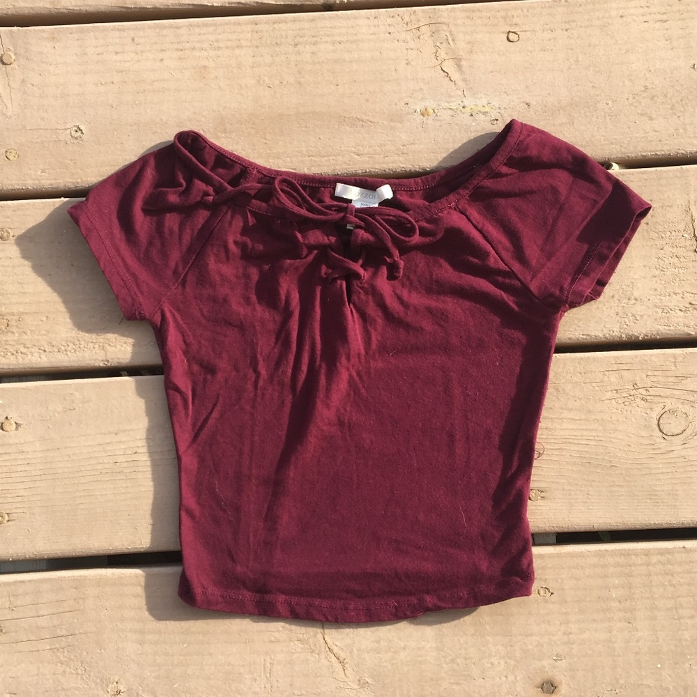 Off the Shoulder Burgundy Top w/lace up detail